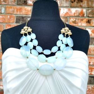 3 layer pale aqua and gold statement necklace